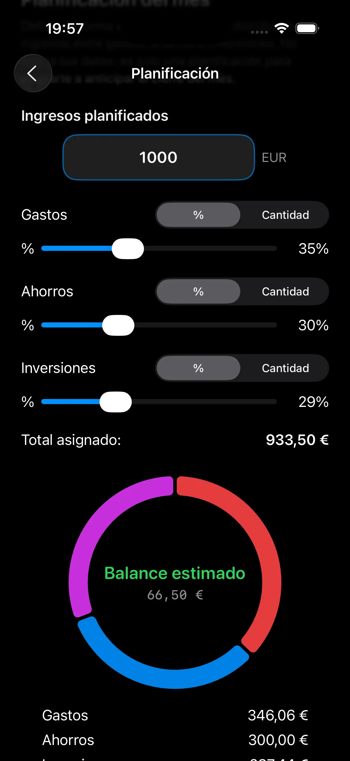 Planificación financiera del mes